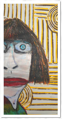 Hinten: Linoldruck / Mitte: Acryl / Vorne: Ölkreide