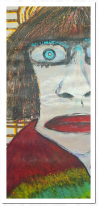 Hinten: Linoldruck / Mitte: Acryl / Vorne: Ölkreide